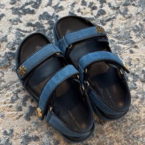 Tory Burch Blue Sandals with Gold Details